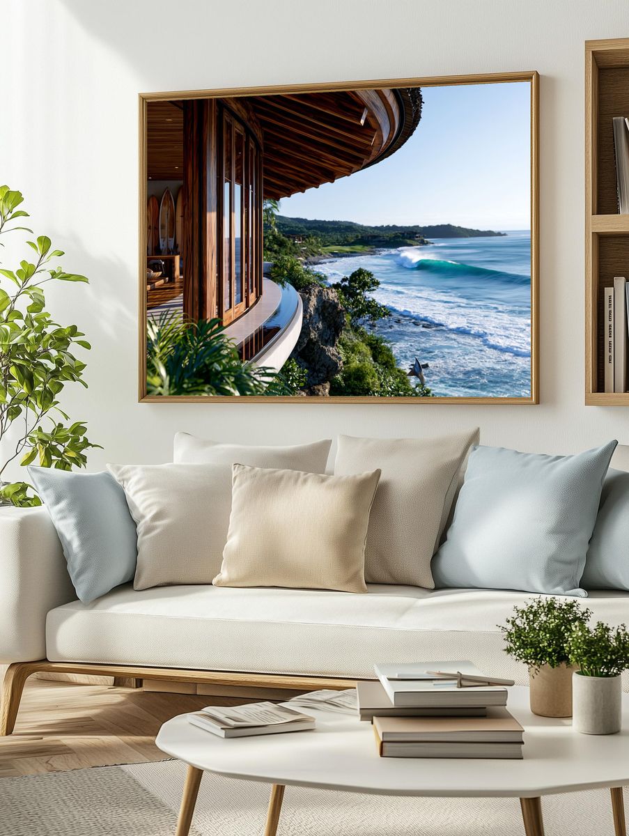 Tropical Ocean Cliffside Photography Poster. — room view 2