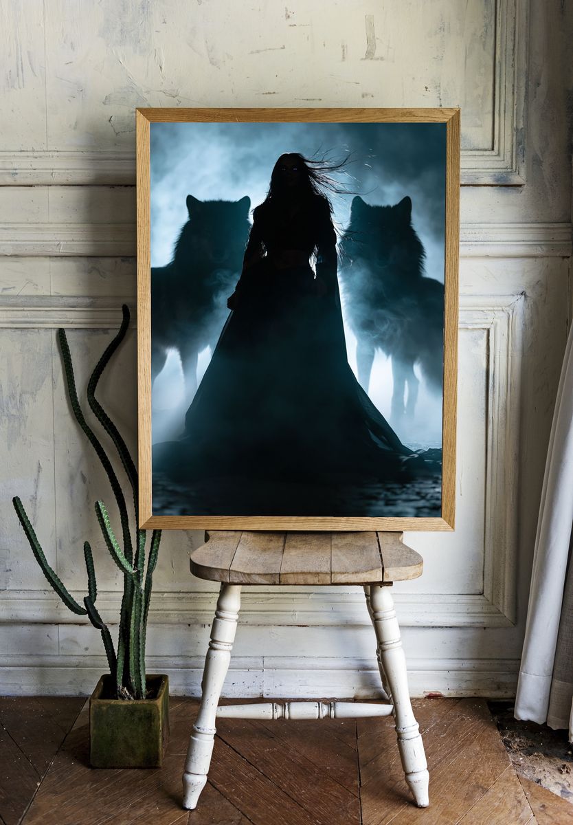 Dark Wolf Silhouette Horror Poster. — room view 1