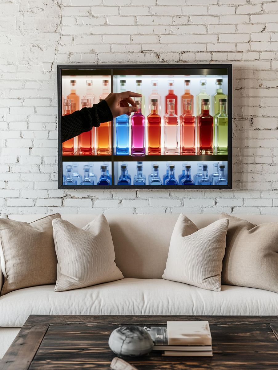 Colorful Perfume Bottles Photography Poster. room preview