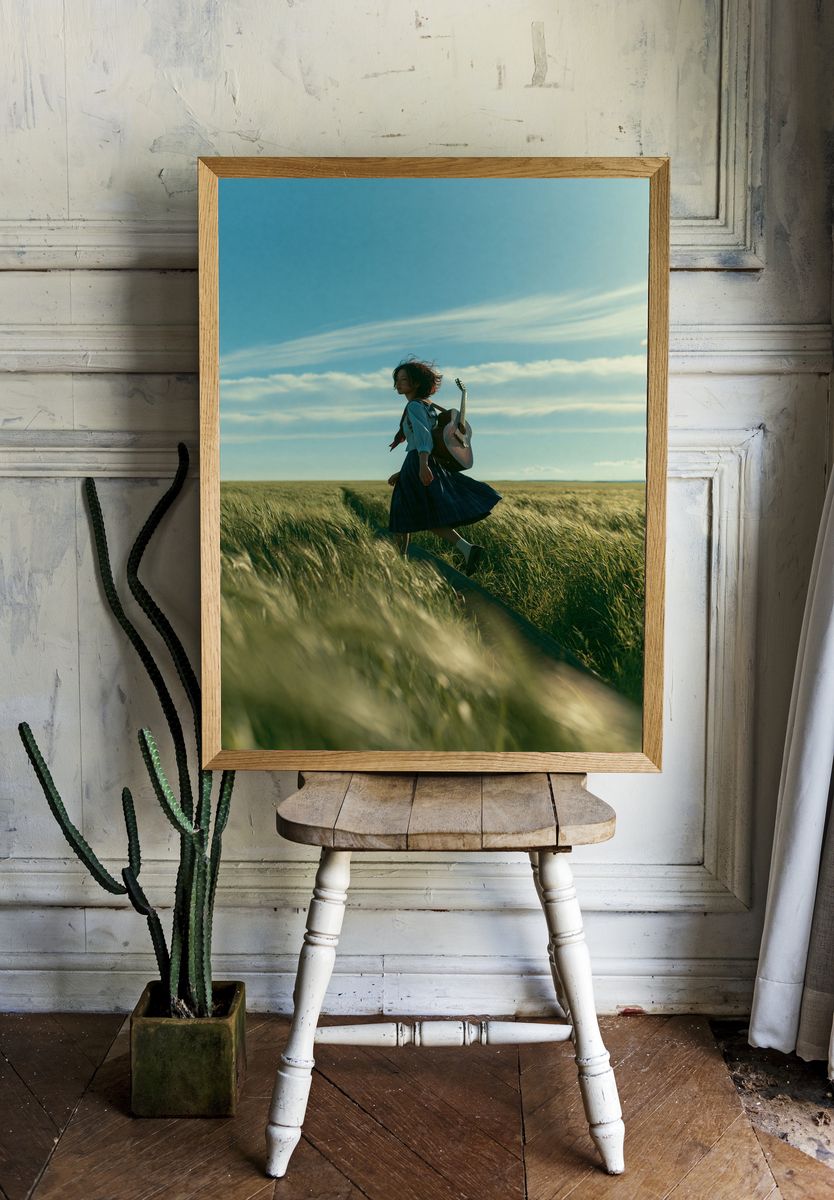 Girl with Guitar in Wheat Field Poster. room preview