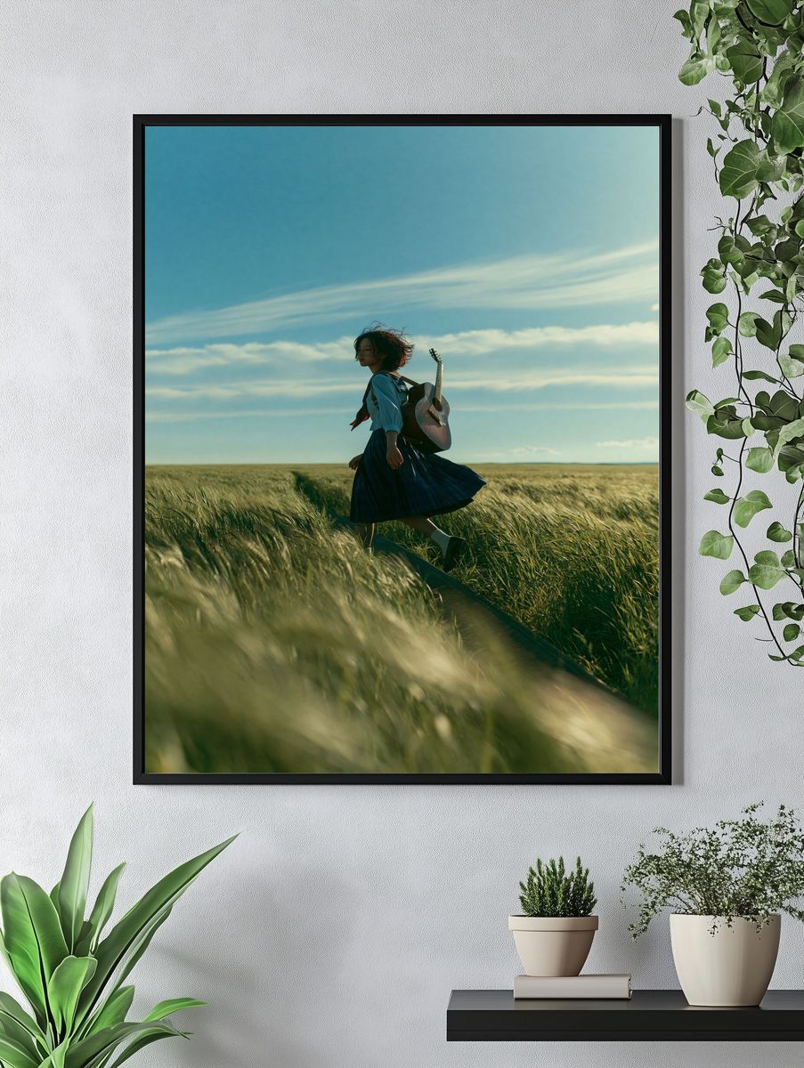 Girl with Guitar in Wheat Field Poster. — room view 4