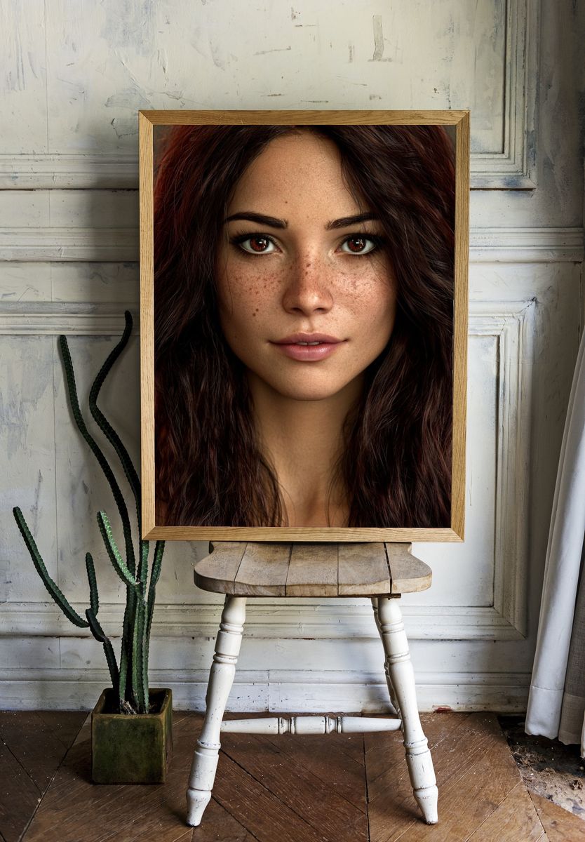 Freckled Woman Portrait Poster. room preview