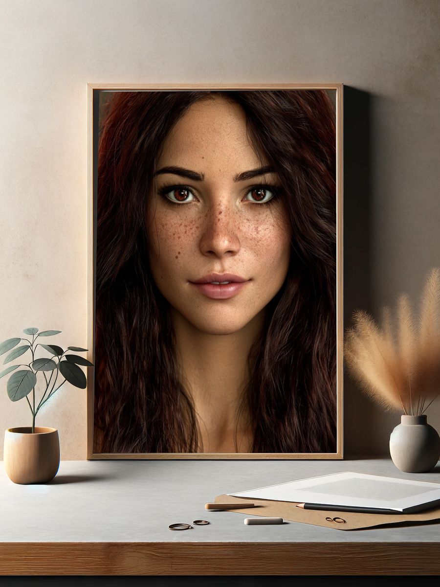 Freckled Woman Portrait Poster. — room view 2