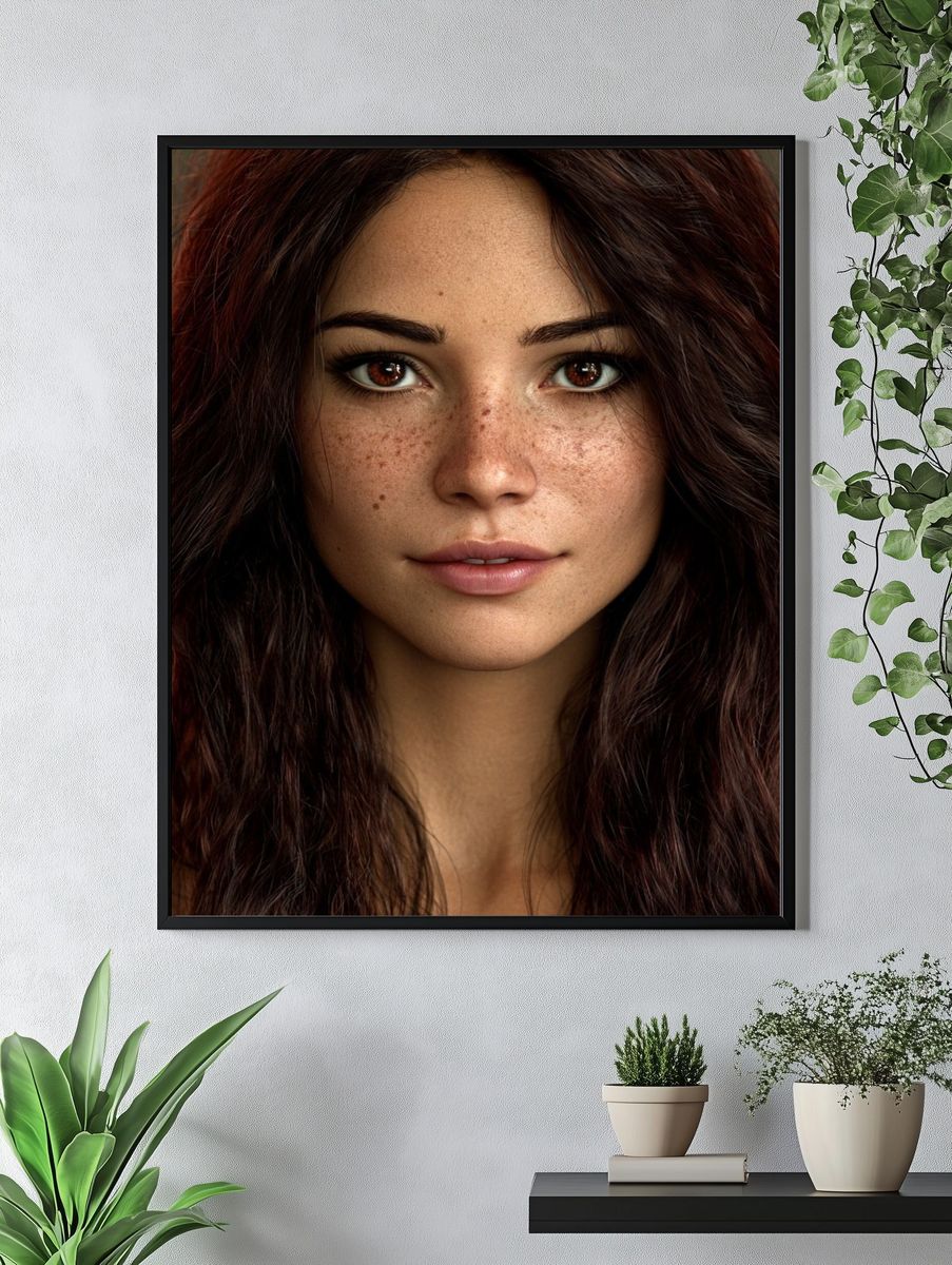 Freckled Woman Portrait Poster. — room view 4