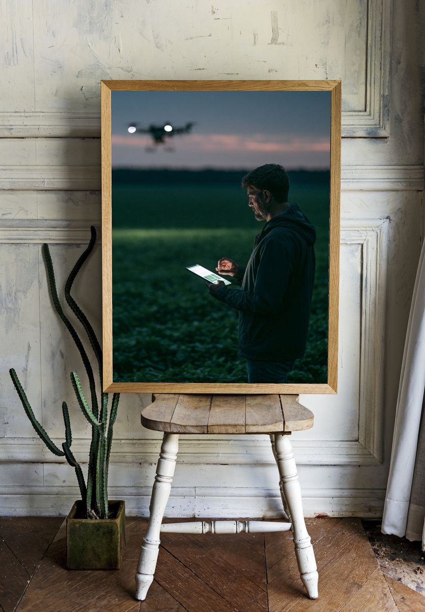 Drone Operator at Dusk Photography Poster. — room view 1