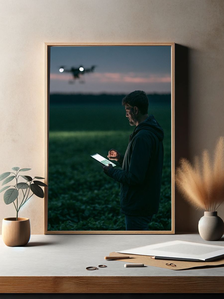 Drone Operator at Dusk Photography Poster. — room view 2