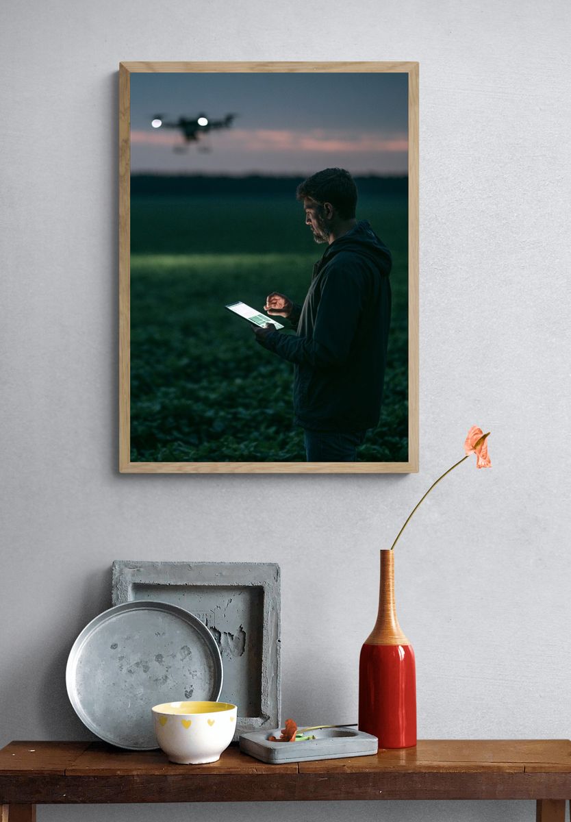 Drone Operator at Dusk Photography Poster. — room view 3