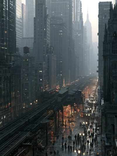 Rainy City Skyline Photography Poster.