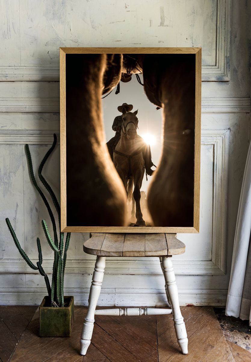 Cowboy on Horseback Photography Poster. room preview