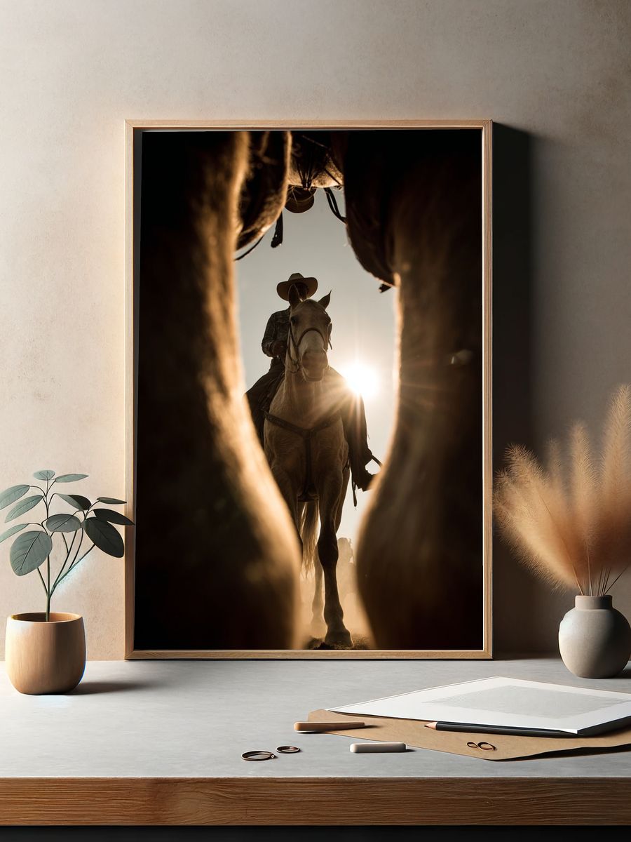 Cowboy on Horseback Photography Poster. — room view 2