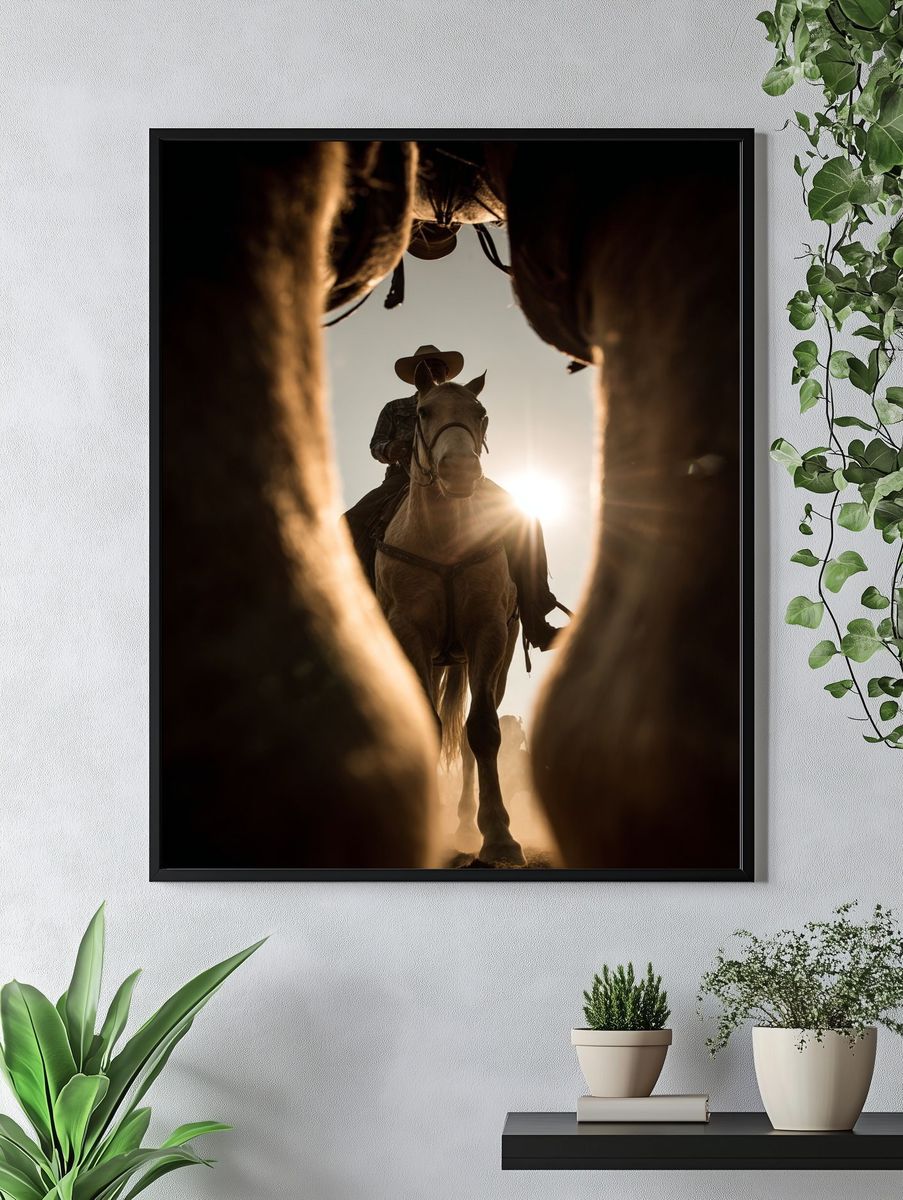 Cowboy on Horseback Photography Poster. — room view 4