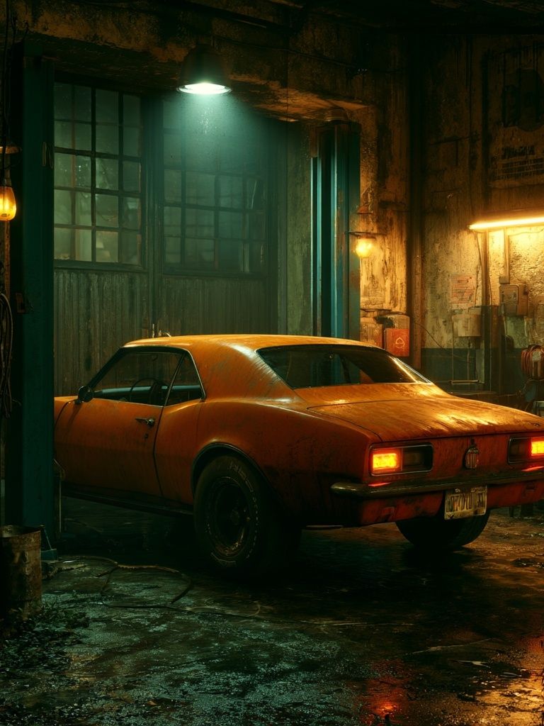 Orange Muscle Car Garage Poster. poster — photography art