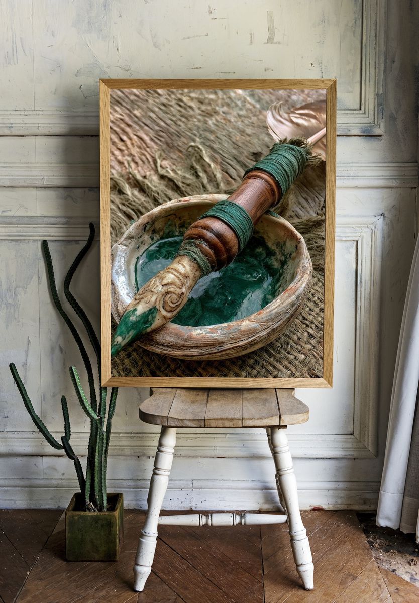 Ceremonial Feather and Bowl Photography Poster. room preview