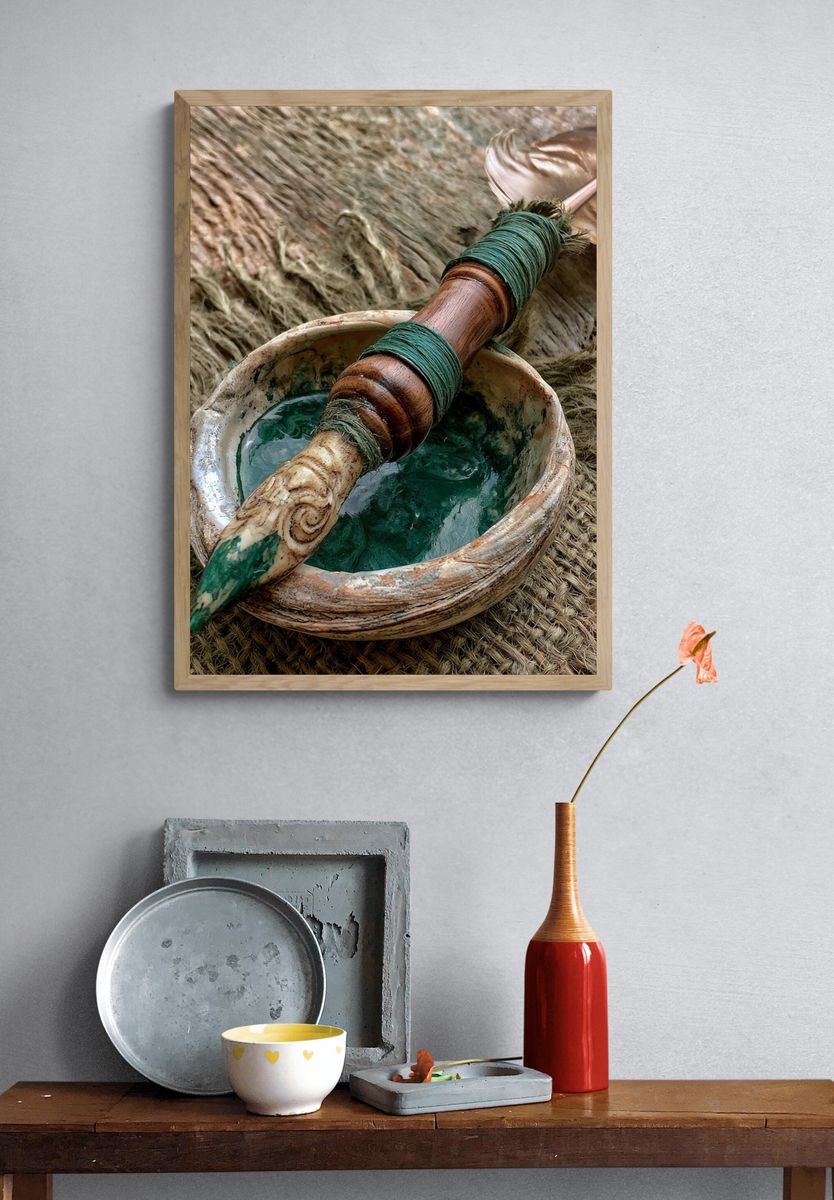 Ceremonial Feather and Bowl Photography Poster. — room view 3
