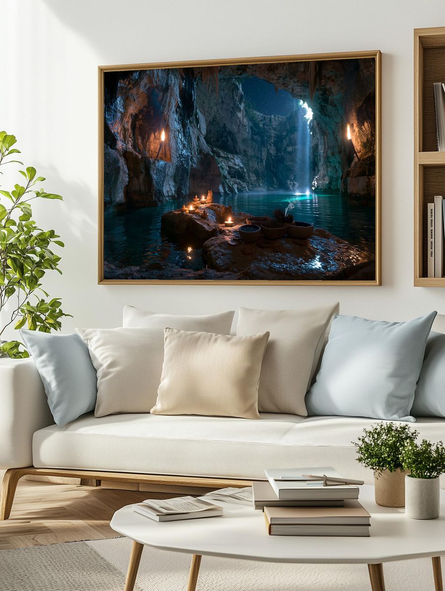 Mystic Cave Lagoon Photography Poster. — room view 2
