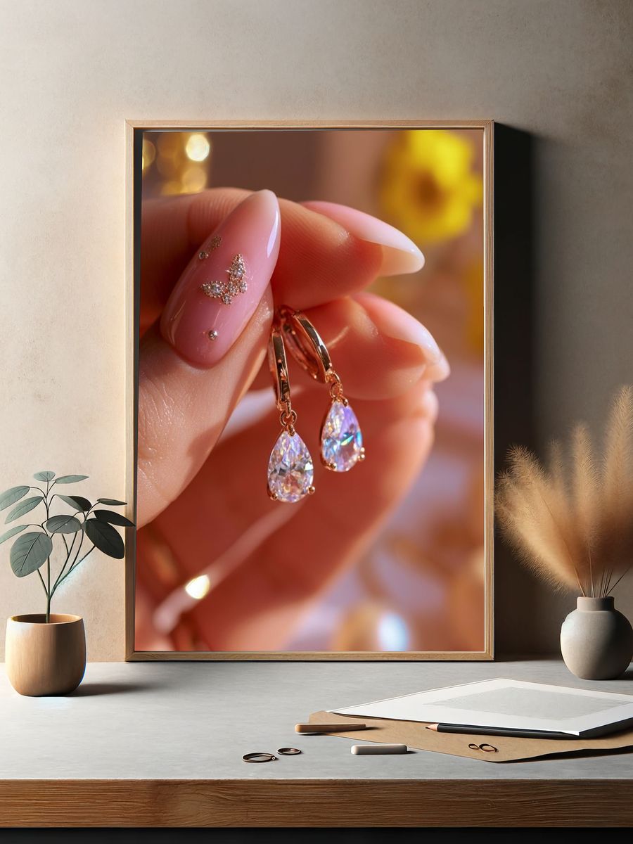 Crystal Drop Earrings Photography Poster. — room view 2