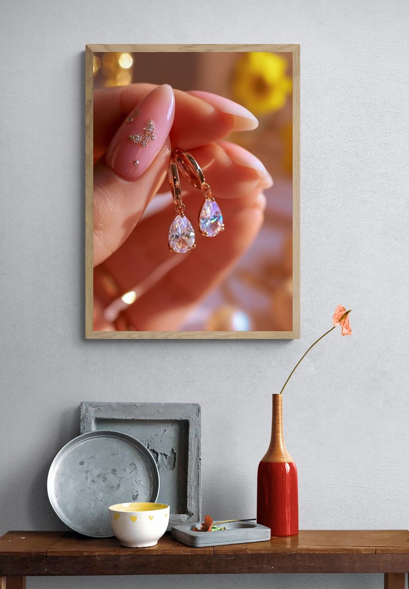 Crystal Drop Earrings Photography Poster. — room view 3