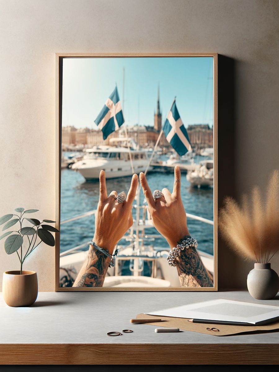 Stockholm Harbor Yacht Photography Poster. — room view 2