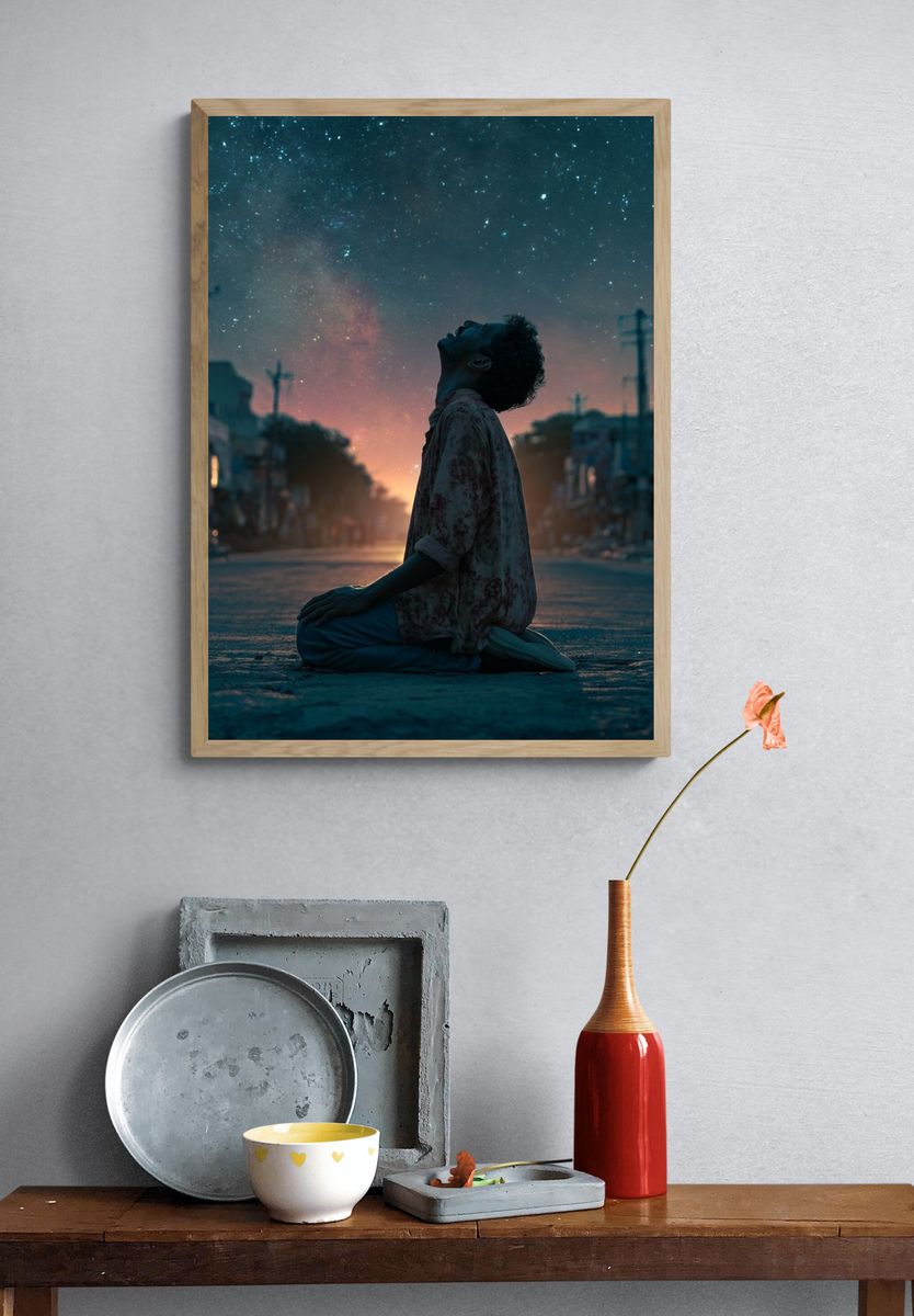 Stargazing Street Silhouette Poster. — room view 3