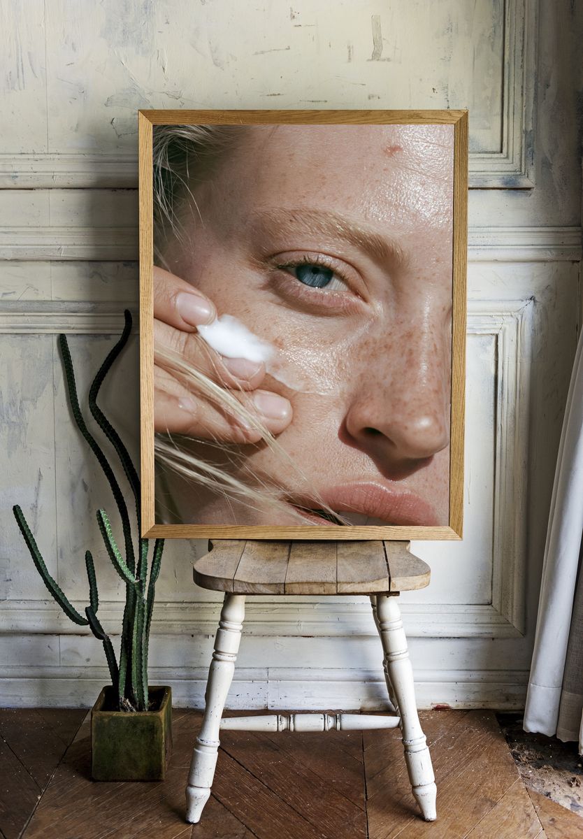 Freckled Face Close-Up Photography Poster. room preview