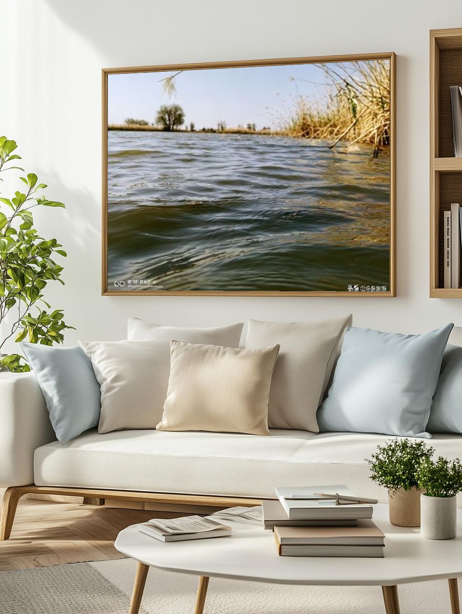Serene River Waterline Photography Poster. — room view 2