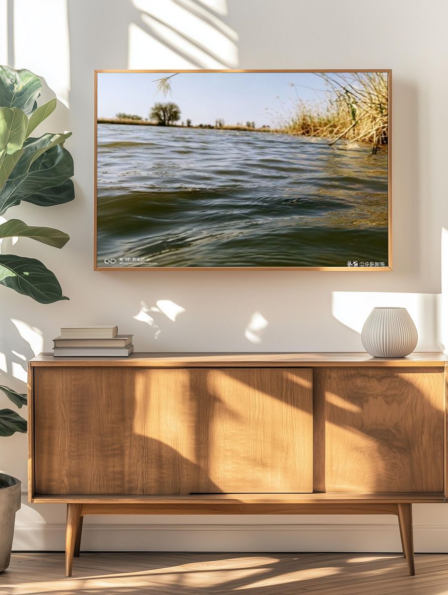 Serene River Waterline Photography Poster. — room view 3
