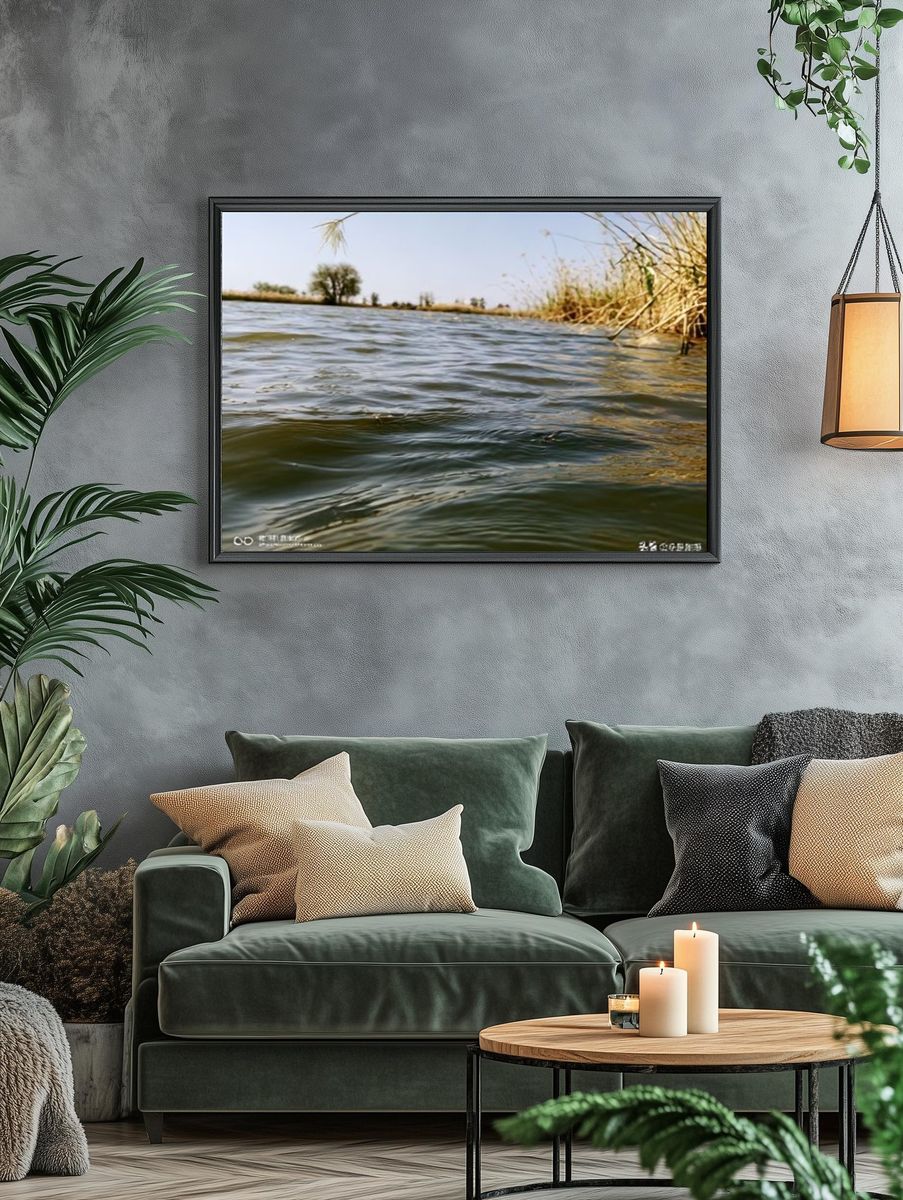 Serene River Waterline Photography Poster. — room view 4
