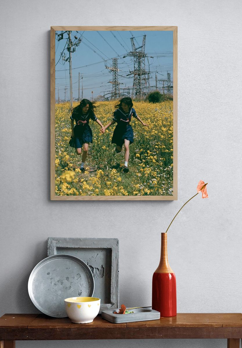 Girls Running Through Wildflowers Poster. — room view 3