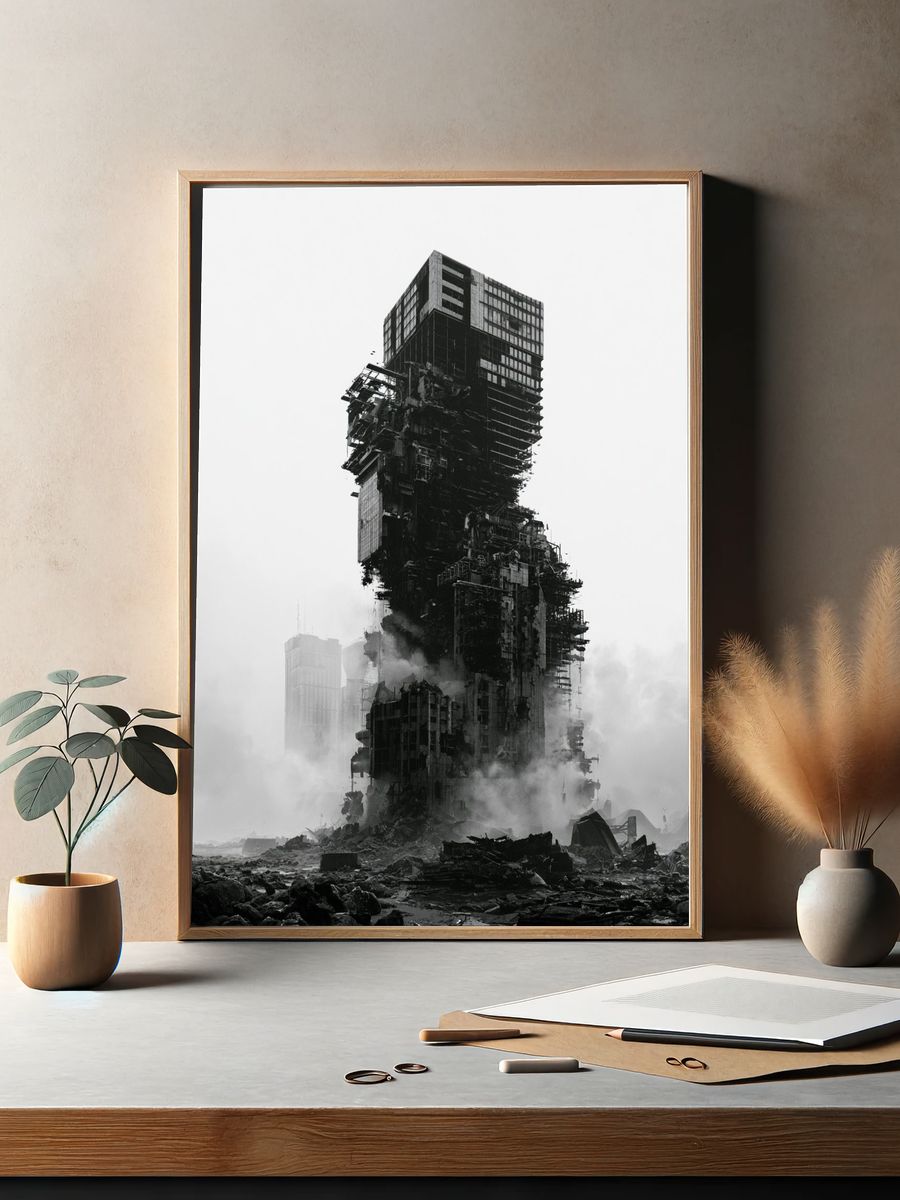 Ruined Tower Cityscape Photography Poster. — room view 2