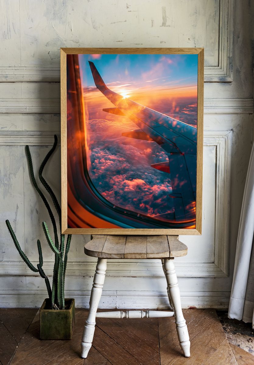Airplane Wing Sunset Photography Poster. room preview