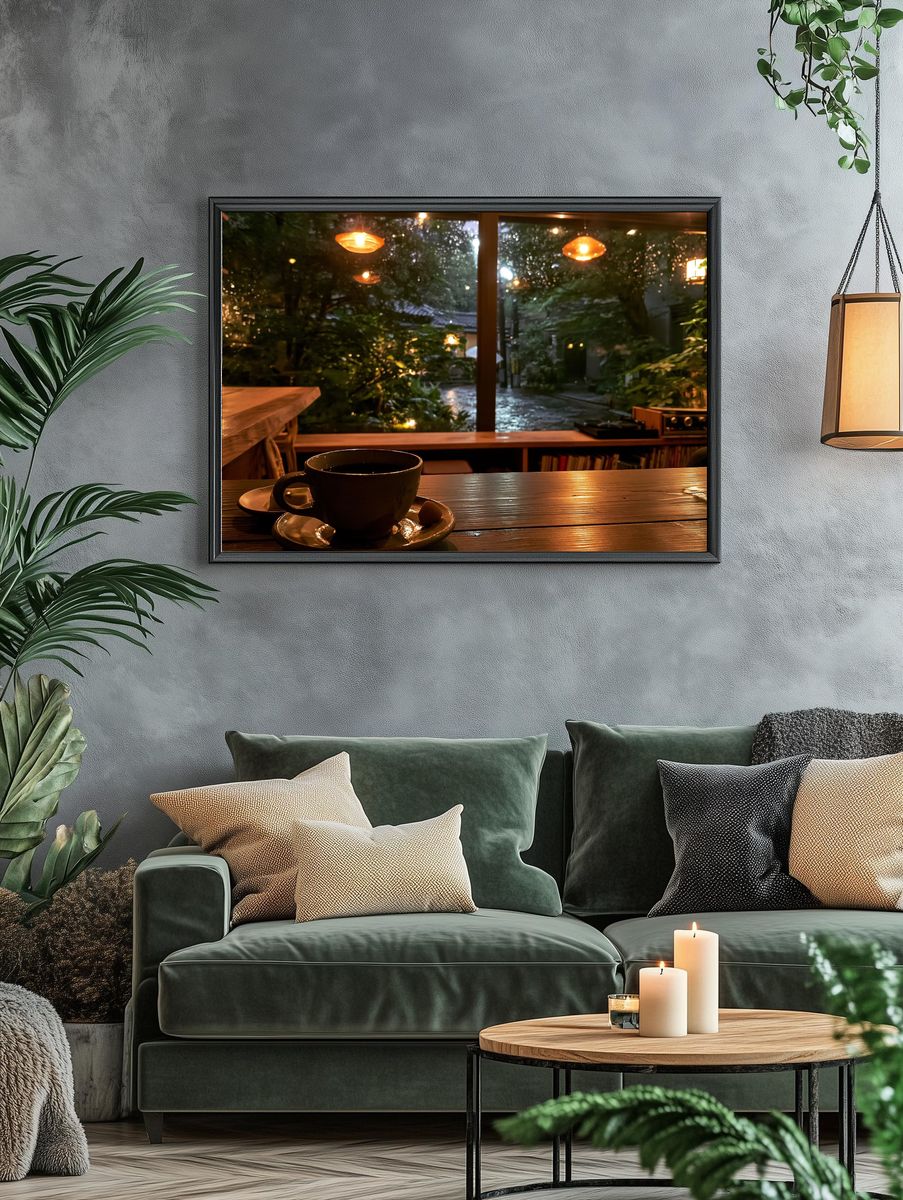 Rainy Café Window Photography Poster. — room view 4
