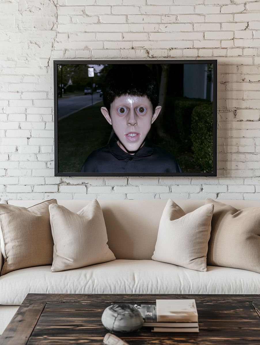 Creepy Masked Boy Photography Poster. room preview