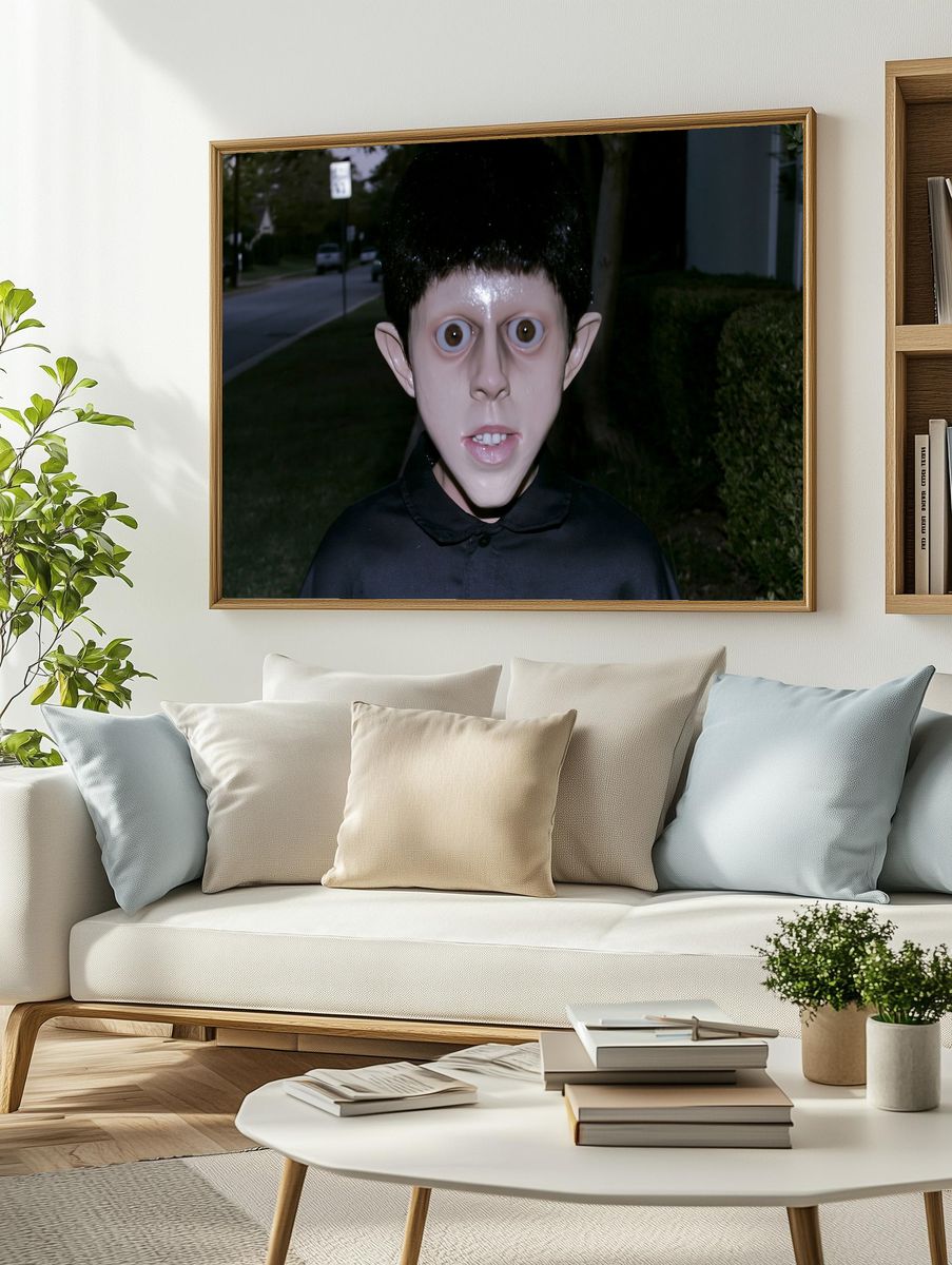 Creepy Masked Boy Photography Poster. — room view 2