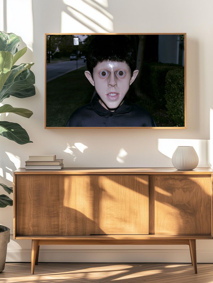 Creepy Masked Boy Photography Poster. — room view 3