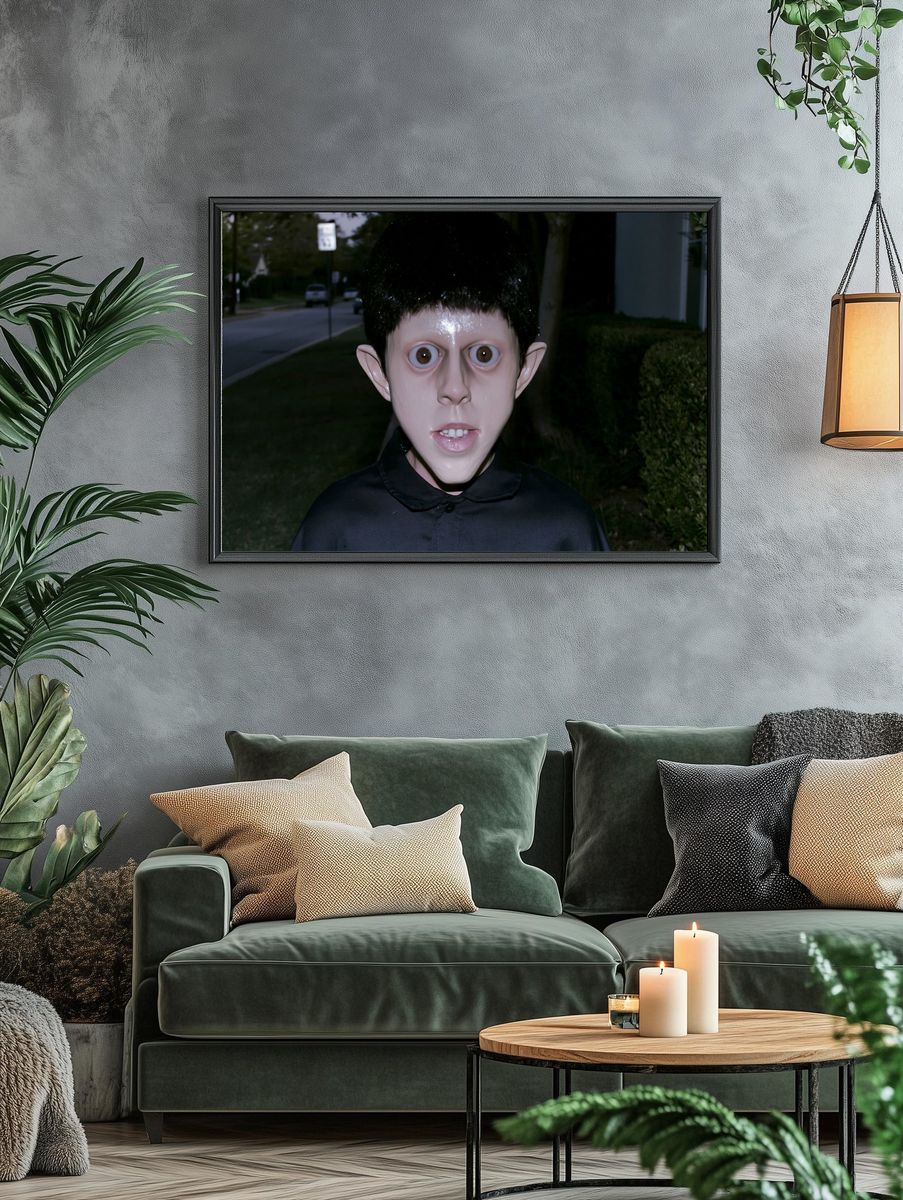 Creepy Masked Boy Photography Poster. — room view 4