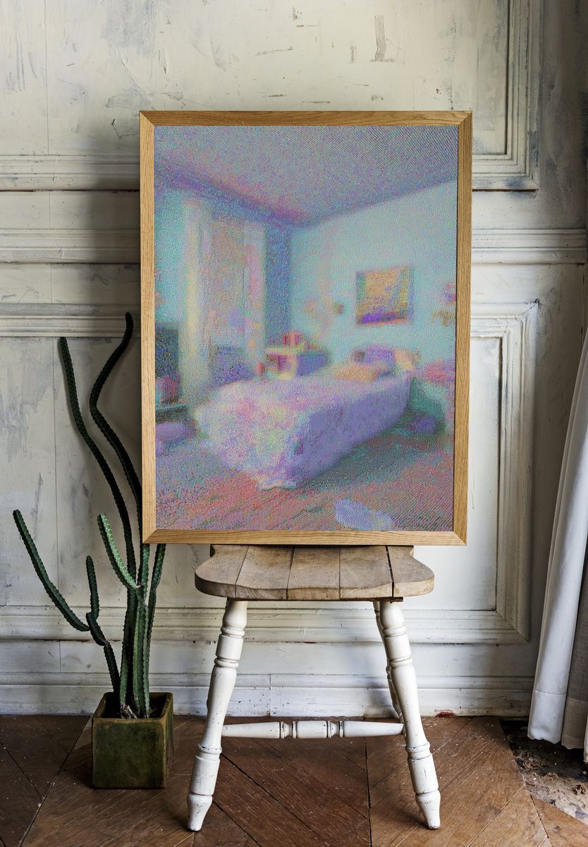 Dreamy Bedroom Interior Photography Poster. room preview