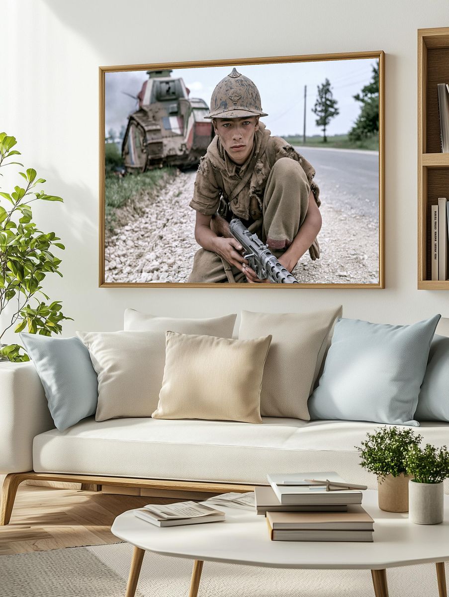 Soldier on Road Photography Poster. — room view 2