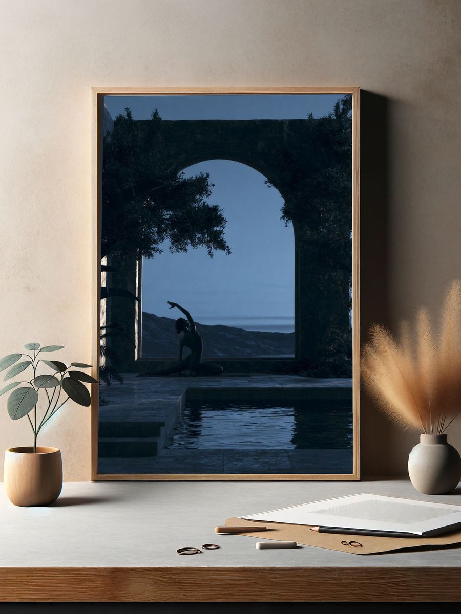 Meditative Poolside Silhouette Print. — room view 2