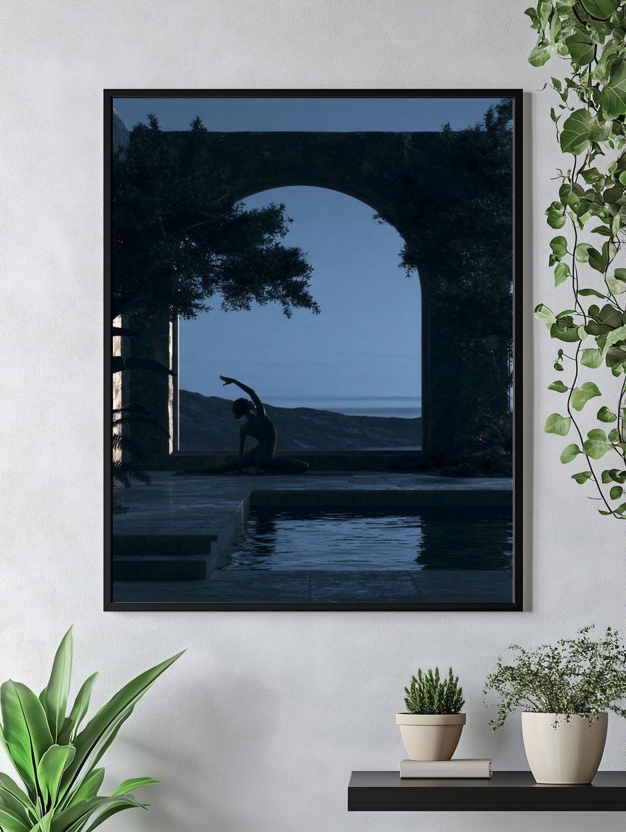 Meditative Poolside Silhouette Print. — room view 4