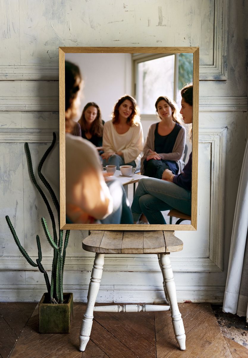Women in Circle Discussion Photography Poster. — room view 1