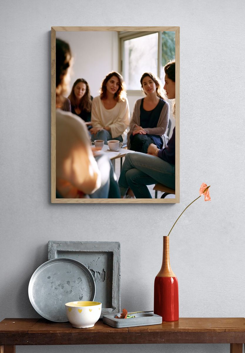 Women in Circle Discussion Photography Poster. — room view 3