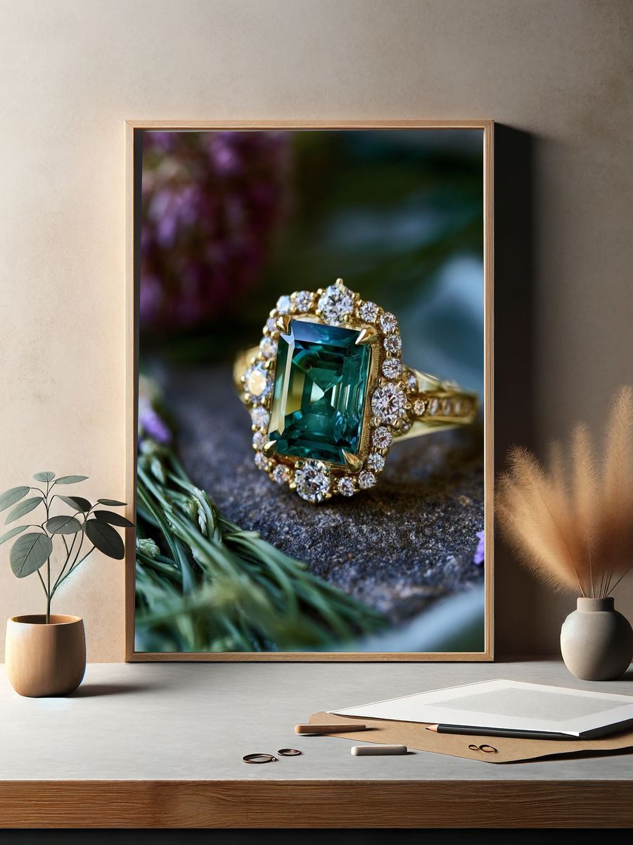 Emerald Halo Ring Photography Poster. — room view 2