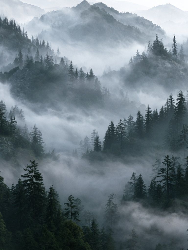 Misty Pine Mountains Photography Poster. poster — photography art