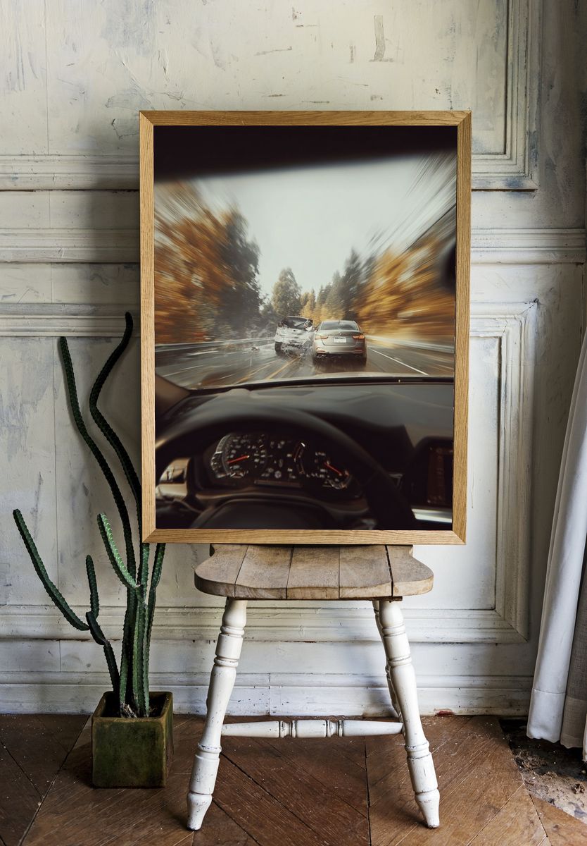 Autumn Highway Chase Photography Poster. — room view 1