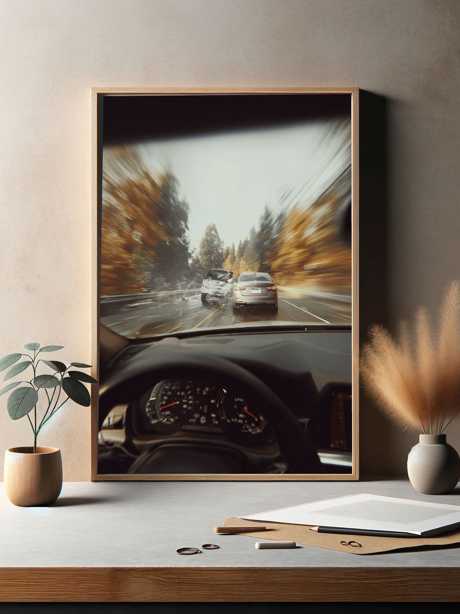 Autumn Highway Chase Photography Poster. — room view 2
