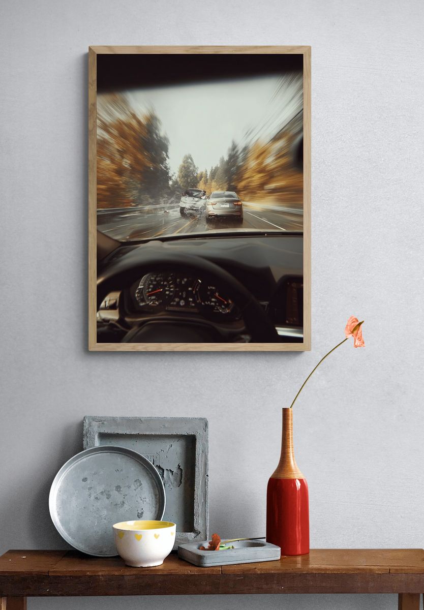 Autumn Highway Chase Photography Poster. — room view 3