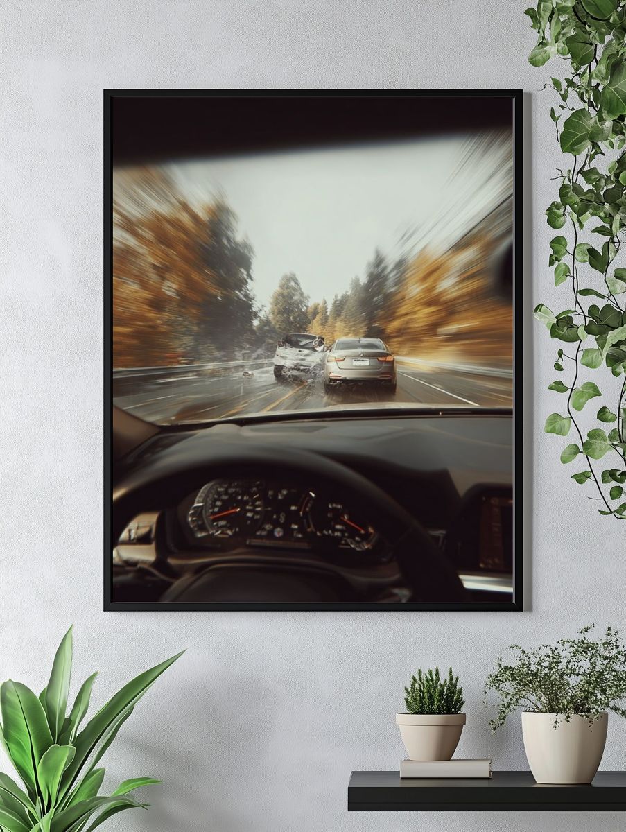 Autumn Highway Chase Photography Poster. — room view 4