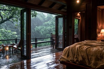 Rainy Jungle Cabin Photography Poster.