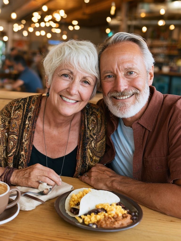 Smiling Couple Café Portrait Poster. poster — photography art