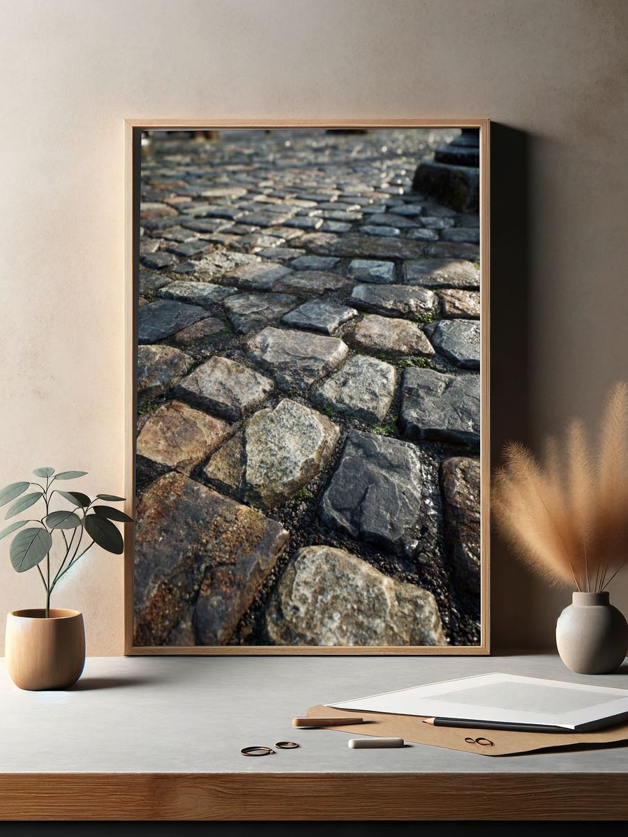 Cobblestone Path Photography Poster. — room view 2